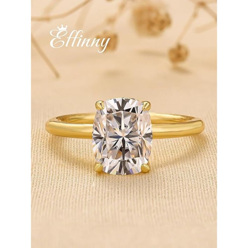 Moissanite Engagement Ring 2.5CT Cushion Crushed D Color VVS1 925 Silver Gold
